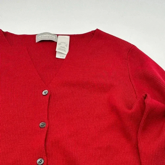 Liz Claiborne Women's Red Button Up Cardigan 75% silk With Matching Ribbed Tank - Picture 4 of 13